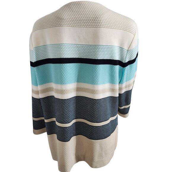 Misook Cardigan Jacket Womens Large Blue Brown Knit Colorblock Stripe Open Front - Picture 10 of 12